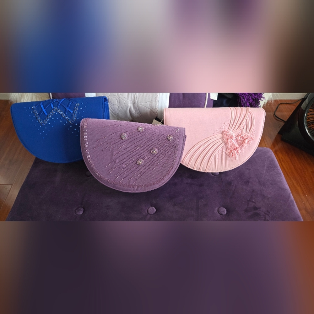 Elegant Women's Clutch Set - Blue, Purple, and Pink
